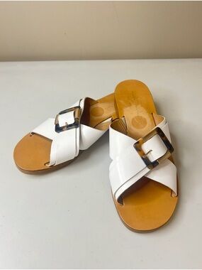 Mila Paoli White Leather Buckle Slide Sandals Italy Size 8.5